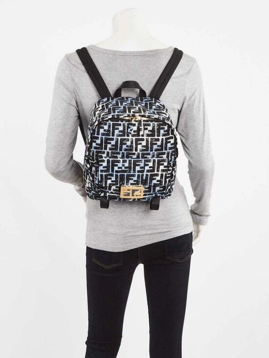 Fendi Blue/Black FF Nylon Small Joshua Backpack Bag